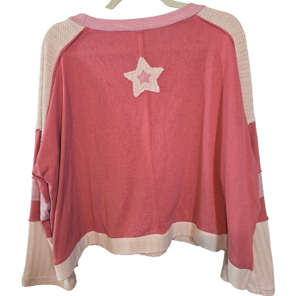 Pol Pink Multi-Star Patchwork Long Sleeve Sweatsh… - image 2